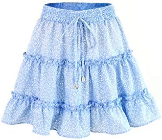 Womens Ruffle Floral Print or Polka Pot Mini Skirts with Bow