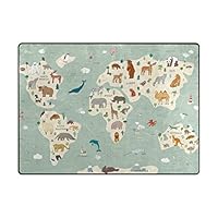 Vantaso Soft Foam Nursery Rugs World Map Animals Non Slip Play Mats for Kids Boys Girls Playing Room Living Room 63x48 inch