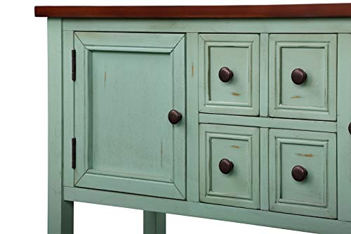 LOKESI Console Table Buffet Sideboard Sofa Table with 4 Storage Drawers Two Cabinets and Bottom Shelf (Antique Blue)