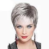 YIYEZI Granny Grey Human Hair Topper Toupee Clip Hairpiece Lace Top Wig For Women 9 Inch (Grey)
