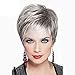 YIYEZI Granny Grey Human Hair Topper Toupee Clip Hairpiece Lace Top Wig For Women 9 Inch (Grey)