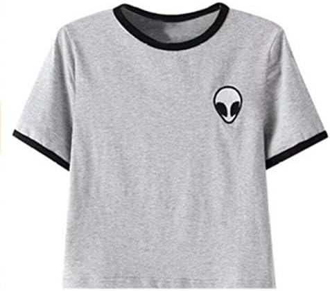 HGentrepreneur Womens Cute Alien Crop Top Slim Tees Short Sleeve T-Shirt (XL)