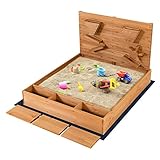 Costzon Wooden Sandbox with Cover, Sand