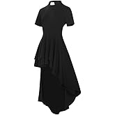 Mavikim Women's Church Dress Clergy Double Ruffled Trailing Short Sleeves Dresses with Tab Insert Collar