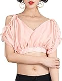 Persun Women's Chiffon V Neck Front Lace up Back Spaghetti Strap Ruffle Crop Top