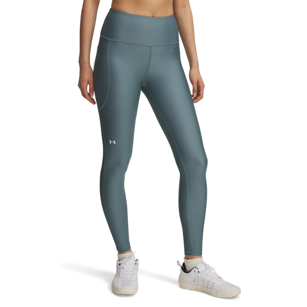Under Armour Women's HeatGear Armour High No-Slip Waistband Pocketed Leggings, (587) Jasper Blue / / White, X-Small Tall Image
