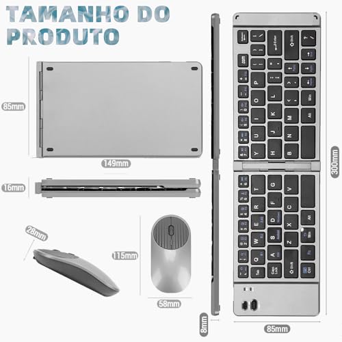 Kit Teclado e Mouse sem Fio, Teclado Dobrável