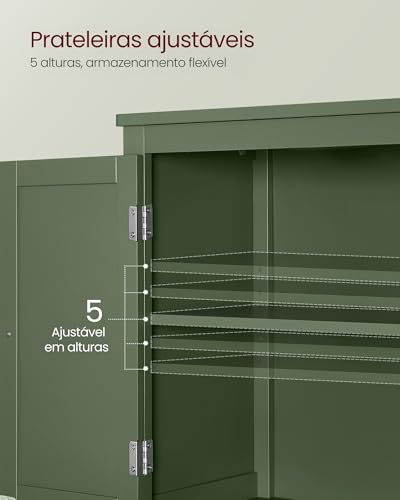 VASAGLE Armário para Banheiro, Armário de Cozinha Independente, com 4 Portas, Prateleiras Ajustáveis, 30 x 60 x 110 cm, Verde Floresta BRBBC552C01V1