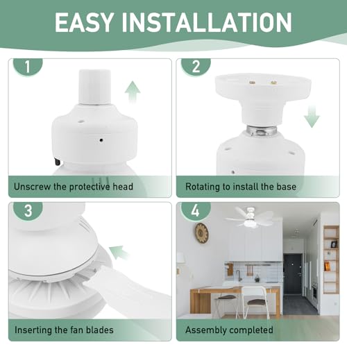 Zern Ventilador de techo con luz, 40W Pequeño Ventilador de Techo con Luz, E26/E27 Ventiladores de Techo con Control Remoto de Luces con rosca, 20.5in Ventilador LED Silencioso para Garage (Blanco)