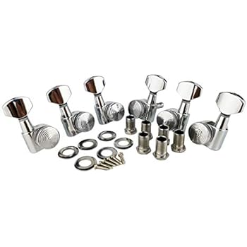 Guyker 6Pcs Guitar Machine Heads (3L + 3R) - 1:19 Locking Tuning Key Pegs Tuners Replacement for Electric or Acoustic Guitars (Chrome)