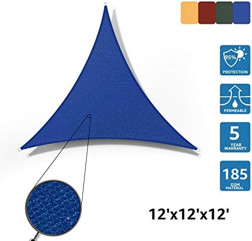 SunnyJoy 12'x12'x12' Triangle UV Block Sun Shade Sail Canopy, Shade Net for Patio Outdoor Lawn Garden, Blue