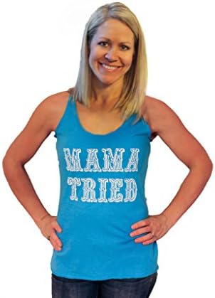 Tough Little Lady Mama Tried Womens Tank Turquoise Graphic Print Tshirt by USA Cotton Turq Tank,SM