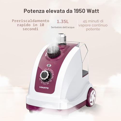 VINATO Vertical Ironing Machine, Vertical Steam Iron with Water Tank, 11 Steam Functions Vertical Ironer, Steam Brush for All Types of Fabrics – 1950W