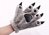 Hongyu Fashion Warm Adorable Unisex Plush Fancy Party Kigurumi Pet Panda Bear Cat Cartoon Animal Paw Claw Hand Gloves Women Men Gray