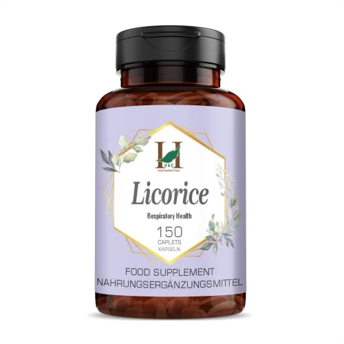 H&C Licorice Caplets/Tablets (Glycyrrhiza Glabra) - 750mg, 150 Caplets | for Healthy Digestive Function & Improves Respiratory System