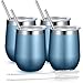 Fungun 4 Pack Stemless Wine Tumbler, 12 Oz Stainless Steel Wine Glass with Straws, Unbreakable Double Wall Cup Insulated Tumbler with Lids for Wine, Coffee, Drinks, Cocktails, Champagne(Blue Gold))