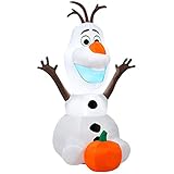 Gemmy Airblown Inflatable Disney’s Olaf with Pumpkin Thanksgiving Halloween Yard Decoration Props, 3.5-foot Tall