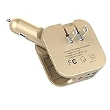 Dual USB Car Charger, Elepower Portable 2 in 1 High Speed Travel Wall Charger and Home Charger for iPhone 7 / 6s / 6 / Plus, iPad Air / Mini, Galaxy S / J / Note Series, Tab, LG, Nexus and More-Gold