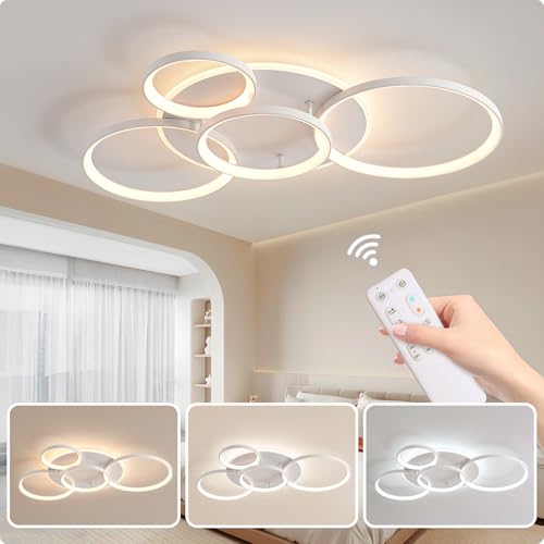 MOUNM Modern LED Ceiling Light, Bedroom Chandelier, Dimmable LED Ceiling Light, 3000 K-6000 K for Living Room, Bedroom, Dining Room, 60 W, 5600 lm