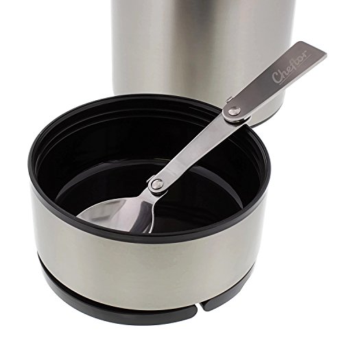 Cheftor Vacuum Insulated Stainless Steel 25oz/750ml Food Jar Thermos Container Bottle and Thermal Crockpot Slow Cooker with Folding Spoon and Recipes Booklet