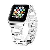 Bling Bands for Apple Watch Band 38mm 42mm Stainless Steel Metal Replacement Wristband Sport Strap for Apple Watch Nike+, Series 3, Series 2, Series 1, Sport, Edition, 2 Colors (Silver, 38mm)
