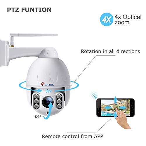 Ctronics PTZ WiFi Camera Outdoor,1080P Security IP Camera,Pan Tilt Zoom( 4 X Optical Zoom) Dome Camera,Motion Detection,165feet Night vision,Waterproof IP65,Micro SD card Up to 128GB(not included) - Thumbnail 3
