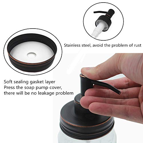 2-Pack Mason Jar Soap Dispenser Lid, Oil Rubbed Bronze Rust Proof Stainless Steel Lotion Dispenser Lid for Regular Mouth Mason Jar, Bathroom Accessories - Jar Not Included - Thumbnail 2