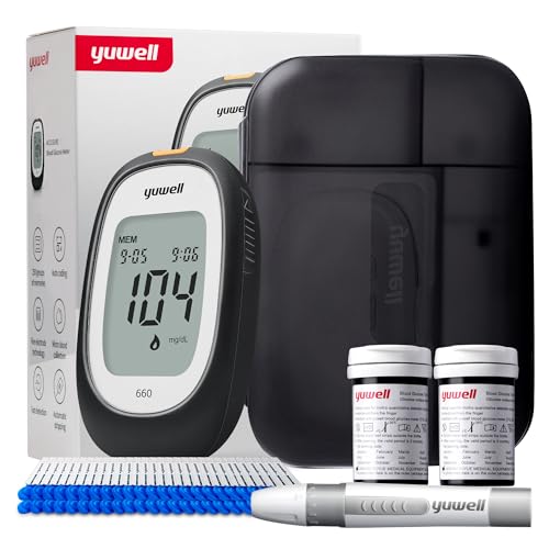 yuwell Blutzuckermessgerät Set mit Teststreifen x 50 und Lanzetten x 50, Zuckermessgerät zur Selbstkontrolle des Blutzuckers bei Diabetes, Ideal für den Heimgebrauch (Modell 660)