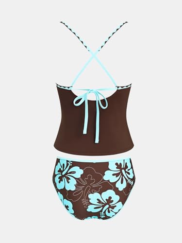 CUPSHE Two Piece Tankini Set for Women Tummy Control Bathing Suits Mid Rise Racerback Tie Seams Bathing Suits