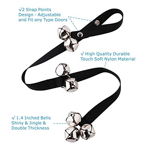 Roysili Dog Door Bell 2 Pack Dog Training Bells for Door Adjustable Potty Bells with 7 Extra Loud Bells for Training Housebreaking Black (with Free Bonus Poop Bag Holder)