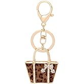 ChengyuWei Leopard Bag Pendant, Purse Keychain, Chain Keychain, Leopard Wallet Key Ring, Gold Rhinestone Keychains, Handbag Shape Rhinestone Charms for Women Girlfriend Car Keys Bag, Purse Key Ring
