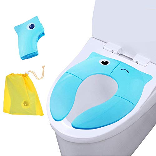 Yliquor Portable Foldable Potty Training Seat Baby Travel Toilet Potty Seat Covers Non Slip Pads, Blue