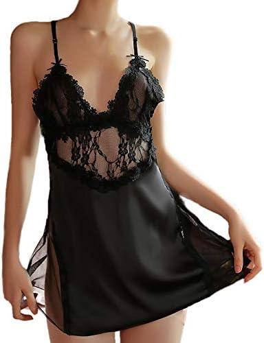 セクシーランジェリー ベビードール Chenyoulan 誘惑下着 ハーフスリップ 受注生産品 シースルー バック空き ナイトドレス 透けレース刺繍 紐tバック付き 背中クロス えろ ワンピース ひらひら V字胸元 可愛い セクシー キャミソール 吸汗速乾 ルームウェア