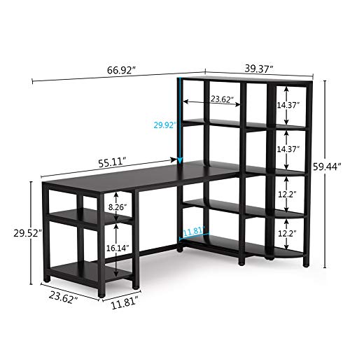 Tribesigns Modern Computer Desk with 5 Tier Storage Shelves, 67 inch Large Office Desk Study