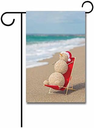 Banedy Snowman is Sunbathing on The Beach Summer Garden Flag 12.5"x18"