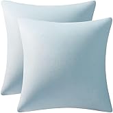 DEZENE Throw Pillow Covers 16x16 Light-Blue: Pack of 2 Cozy Soft Velvet Square Modern Luxury Decorative Throw Pillow Cases for Sofa Couch Living Room Bed Home Decor