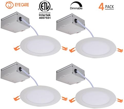 6 Inch Slim LED Downlight Dimmable 12W (=100W) LED Recessed lighting, 950LM 5000K Daylight White cETLus listed Recessed Trim Ceiling Light Fixture 4 Pack (5000K Daylight)