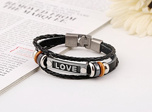 Fashion LOVE Words Black Braided Metal Wood Wrist Bracelet