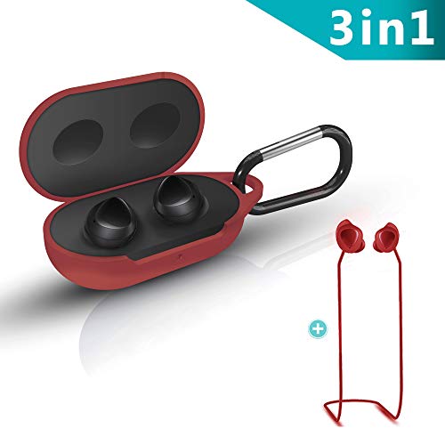 KHTONE Replacement for Galaxy Buds Case Cover, 3 in 1 Silicone Accessories Set, if Applicable Galaxy Buds Charging Case,Silicone Case/Keychain/Anti-Lost lanyards（Red）