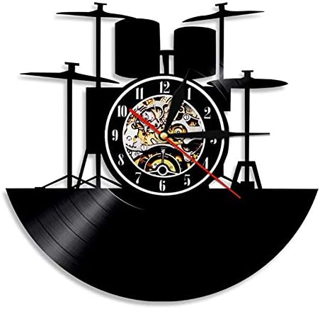 GJFLife Vinyl record Wall clock Musical instruments, Retro Silent Punctual Decoration Clocks Unique modern art gift idea for music fans-I d:34cm