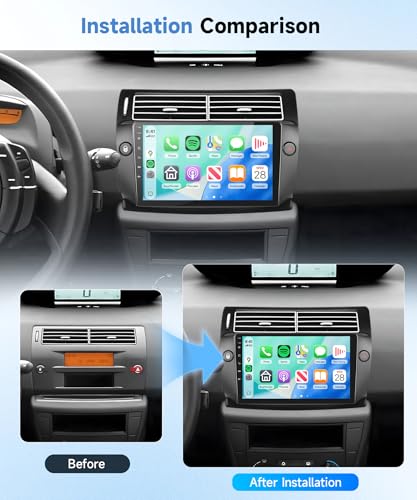 【8 Cœur 6+128G】 pour Citroën C4 2004-2010 Autoradio avec CarPlay sans Fil Android Auto, Ecran Tactile IPS 9'' avec Radio FM/RDS, GPS, Bluetooth 5.0, Caméra de Recul,Noir