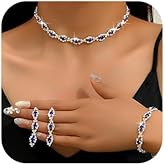 Chargances 4pcs Rhinestone Bride Wedding Jewelry Set Silver Crystal Necklace Bracelet Earring Set Shiny Bridal Prom Jewelry for Women