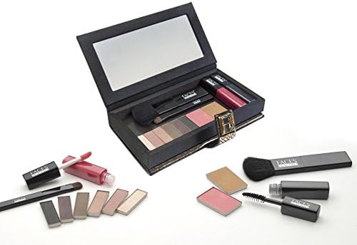 Plum Neutral Palette with Travel Organizer: 6 Eyeshadows, 1 Blush, 1 Bronzer, 1 Lip Gloss, 1 Ebony Mascara, 2 Brushes - Champagne Magnetic Makeup Clutch Wallet with Cosmetic Mirror