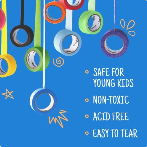 Colored Masking Tape - 6 Color Masking Tape Rolls - 990 Feet x 1 Inch Painters Tape - Colored Painters Tape Assortment - Painter Tape - Craft Tape - Labeling Colorful Masking Tape