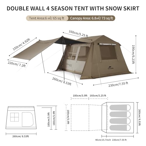 Naturehike Camping Tent, Instant Tent Family Cabin Tent for 4 Person/6 Person/8Person,4Season Tent with Mesh Window,Waterproof Breathable Pop Up Tent for Camping,Hiking,Travel,Backyard, Easy to Set Up