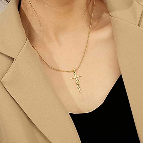 Sunnygo 14K Gold Plated Dainty Cross Necklace Earrings Set Classic Adjustable for Women Girls Jewelry Gifts (Style C)