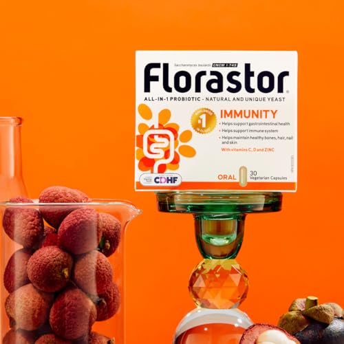 Florastor Immunity - Saccharomyces Boulardii - Daily All in One Probiotics - Supports Gut Health & Immune System - Zinc,Vitamin C & D - #1 Probiotic in class Wordlwide - For Adults & Family - 30 caps