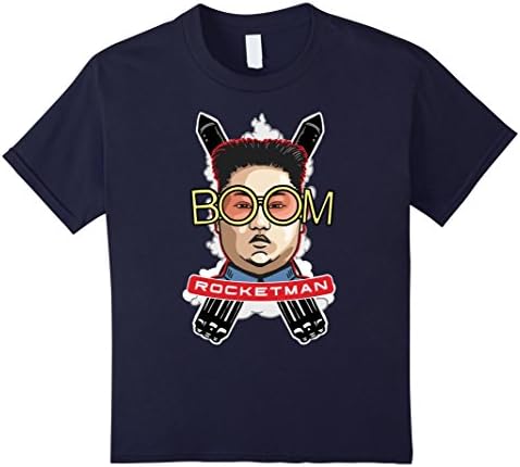 Kids Rocketman Tshirt Boom North Korea Funny Trump Short Fat Tee 12 Navy