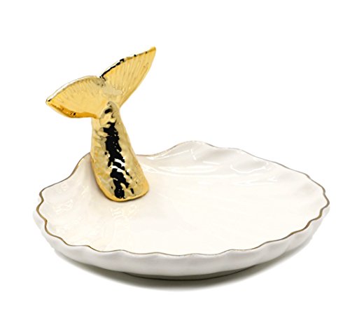 Levilan Ceramic Ring Jewelry Holder Decor Dish Organizer. Jewelry Tray. Fishtail Jewelry Plate Size 130 x 130 x 75mm/5.12 x 5.12 x 2.95in