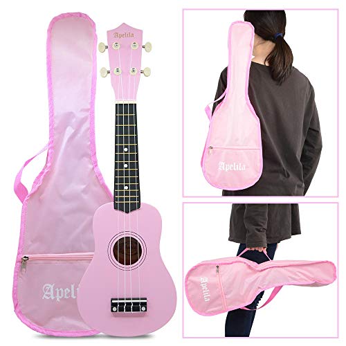 Apelila 21 inch Soprano Ukulele Acoustic Mini Guitar Musical Instrument with Bag, Pick, Strings, for Beginner, Kid, Starter, Amateur (21" Light Pink #2)